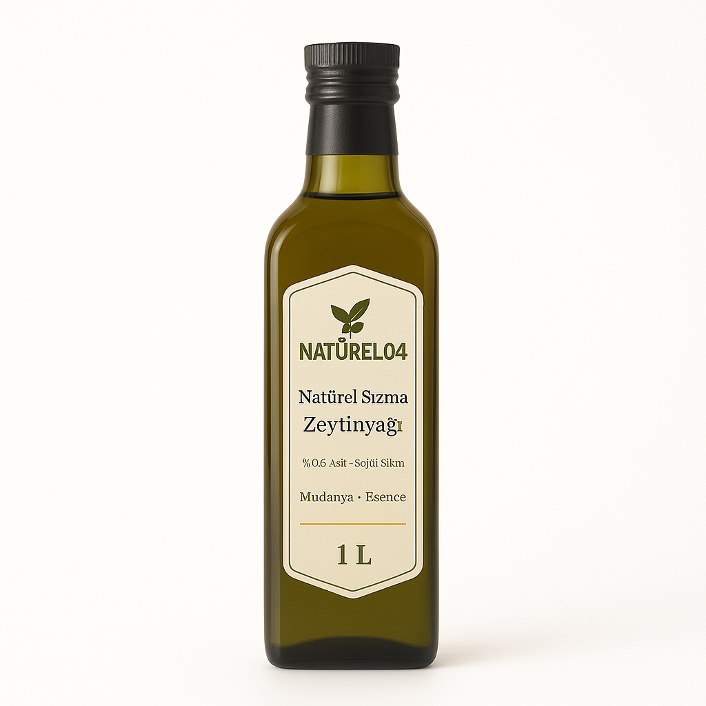 Natürel04 1 L Şişe zeytinyağı - %0,4 Asit soğuk sıkım naturel sızma zeytinyağı